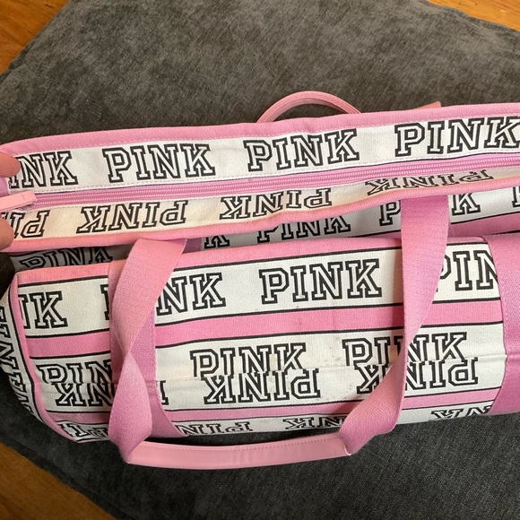 PINK canvas zip-closure tote bag, pink & white & black, Large, EUC - Picture 4 of 7